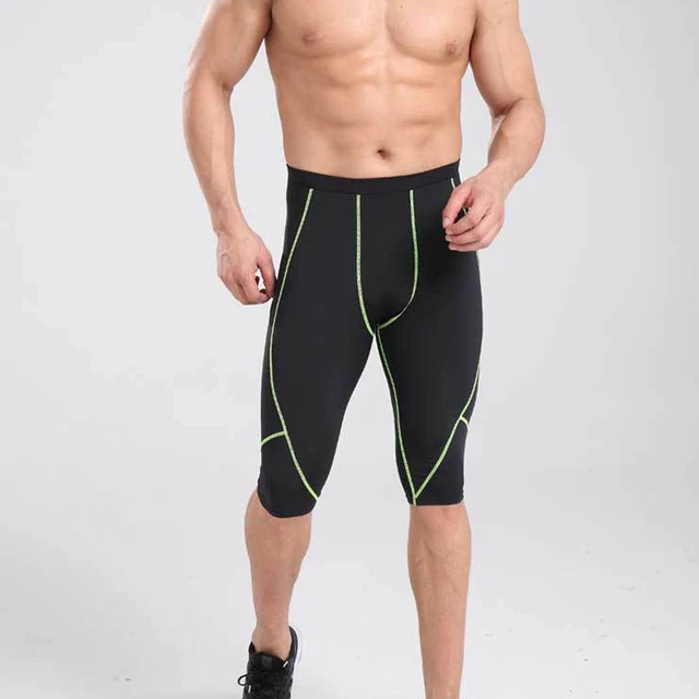 Mens Compression Tights Knee High Shorts Sport Black Fitness Running