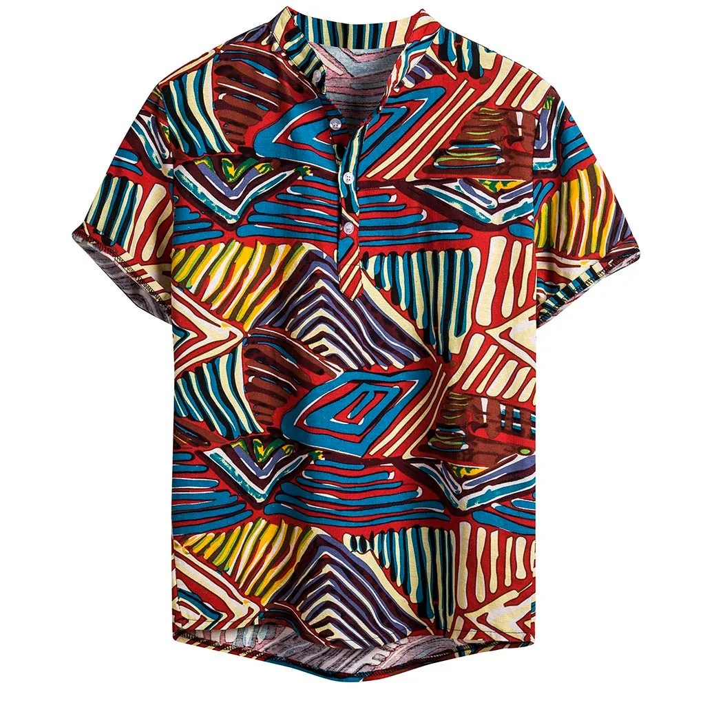 Блузка рубашка мужская Гавайская летняя с принтом Пляжный топ с v-образным вырезом короткий рукав Повседневная рубашка Харадзюку Hombre уличная одежда 19Jun - Цвет: I