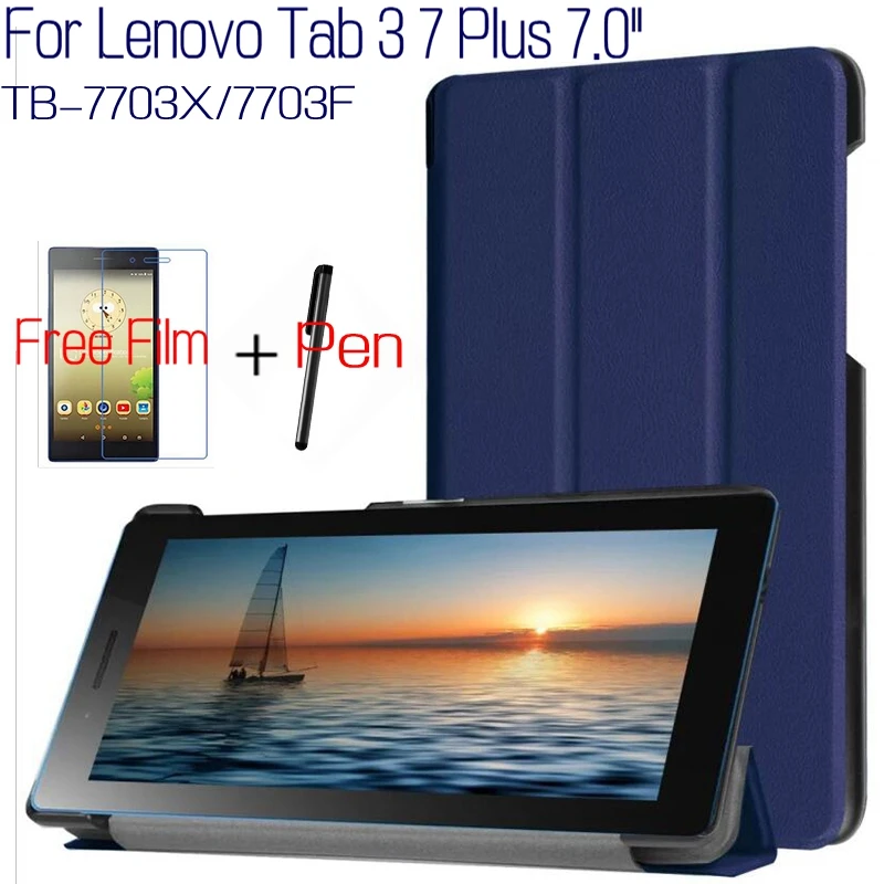 

Top Quality Smart PU Leather Cover for Lenovo Tab 3 7 Plus TB-7703X/7703F 7.0" inch Tablet Funda Case+Free Screen Film+Pen