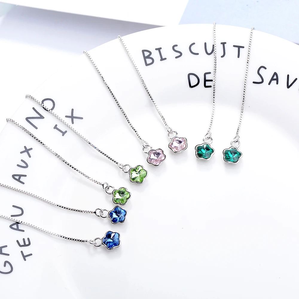 

LEKANI 925 Silver plum flower long chain drop dangler earring made with Crystals from Swarovski for women fine jewelry gift 2019