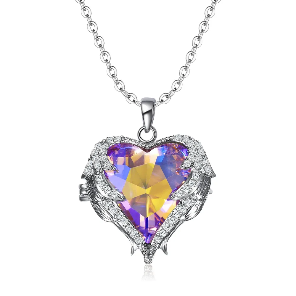 Buy Angel Wings Pendants Necklaces Purple Crystal