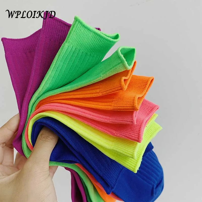 

[WPLOIKJD]Colorful Bright Solid Socks Women Harajuku Funny Socks Candy Color Heap Heap Cute Socks Japanese College Style Sokken