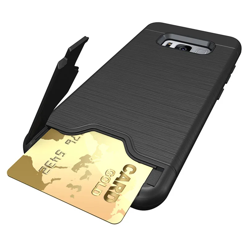 

Hidden Card Holder Armor Phone Case For Samsung Galaxy S8 Plus Case Soft Silicone PC Hybrid Back Cover For Samsung S8 Case Stand