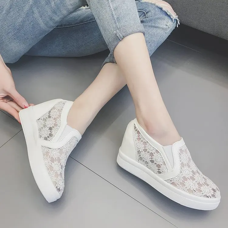 En Ligne 2018 été nouveau à talons bas augmenter casual maille gaze une pédale paresseux mocassins.