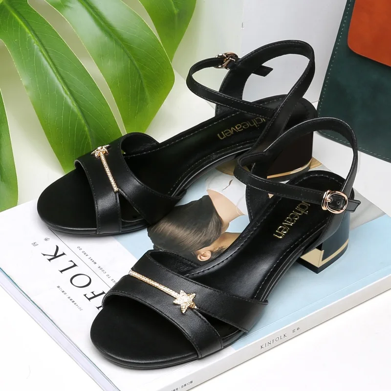 Black 209 Guciheaven/Для женщин Босоножки до щиколотки на среднем каблуком; Вечерние Босоножки с открытым носком блестящие босоножки принцессы Туфли с ремешком и пряжкой - Цвет: Black