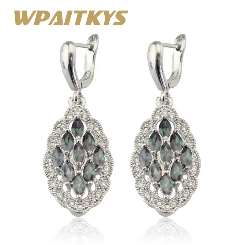 Horse Eye Cutting Rainbow Multicolor Cubic Zirconia Drop Earrings For Women Silver Color Earring Jewelry Free Gift Box