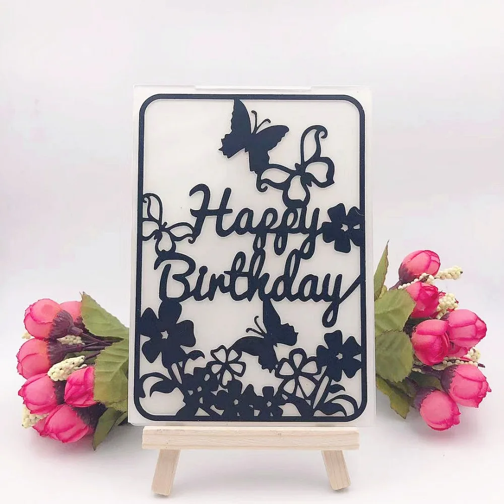 

PANFELOU Happy birthday Embossing folders Plastic For Scrapbooking DIY Template Fondant Cake Photo Album Card Making