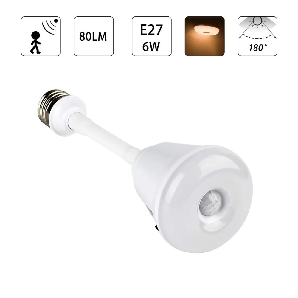 SuperNight 6W E27 LED Night Light PIR Motion Sensor Cabinet Closet Garage Bulb 360 Degree Rotation Ceiling Lamp Warm White | Освещение