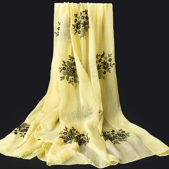

100% Real Silk Women Scarves Shawls Natural Chiffon Silk Scarf For Ladies 2020 Luxury Embroidery Scarf Headscarf Neckerchief