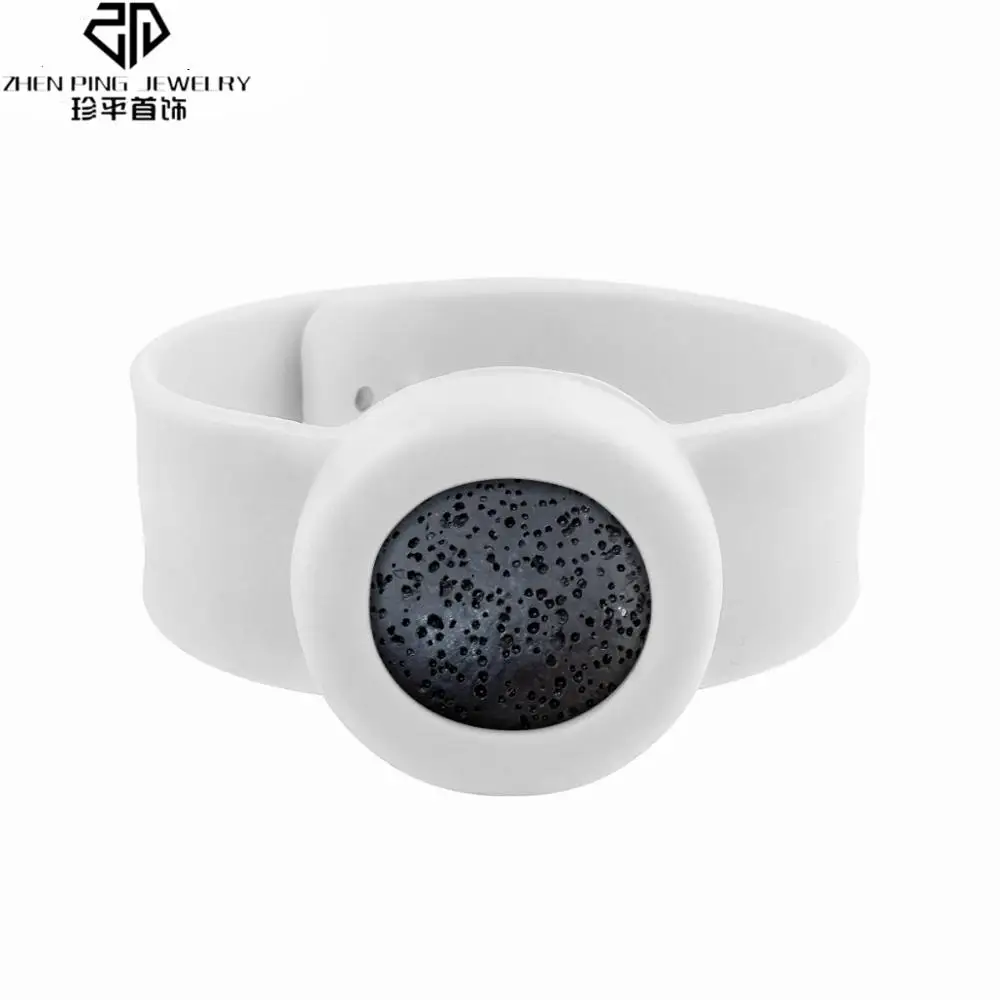 Красочный силиконовый браслет натуральный камень лавы эфирное масло диффузор браслет от комаров - Окраска металла: White