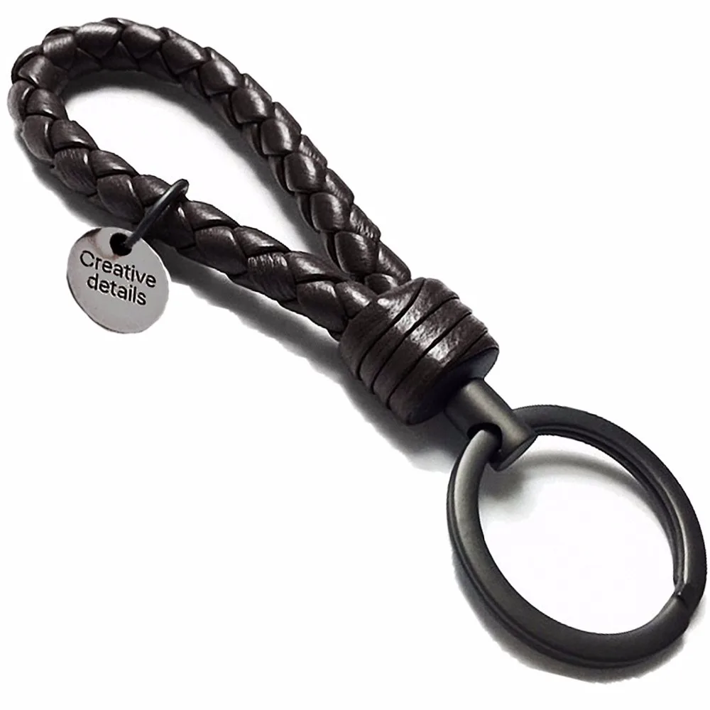 Плетеный кожаный брелок для ключей ручной работы, ремень с цепочкой для ключей для автомобиля, офиса и дома, брелок для ключей из сплава для мужчин и женщин