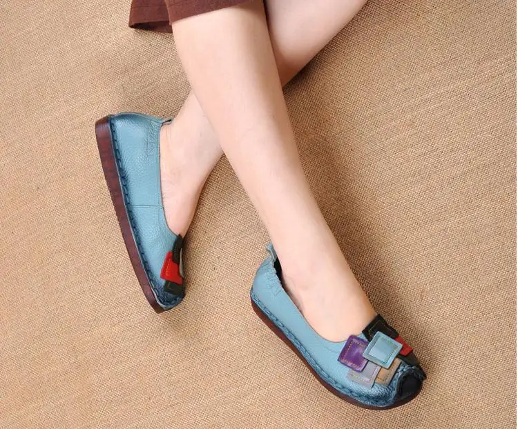 2018 Fashion Women Shoes Genuine Leather Loafers Women Mixed Colors Casual shoes Handmade Soft Comfortable Shoes Women Flats NEW (5)