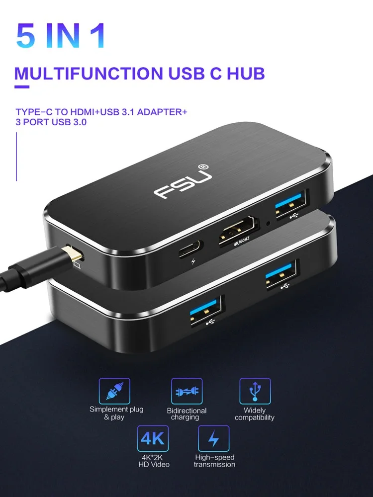 Thunderbolt 3 USB 3,1 type C к HDMI сплиттер PD 100W зарядный адаптер 4K 60Hz док-станция type-c концентратор для Macbook MateBook проектор