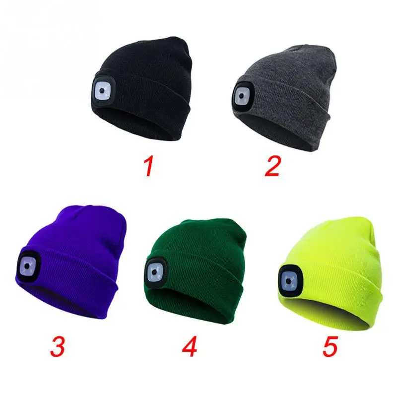 Unisex Autumn Winter LED Lighted Cap Warm Beanies Outdoor Fishing Running Beanie Hat Flash headlight Camping Climbing Caps#125