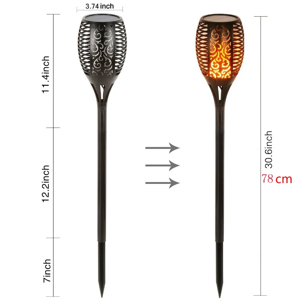 Luzes do Gramado Lâmpada à Prova Luzes ao ar Tochas de Iluminação para a Decoração do Jardim Chama Solar Dwaterproof Água Cintilação Chamas Tocha Livre 10 Cheap Lâmpadas solares