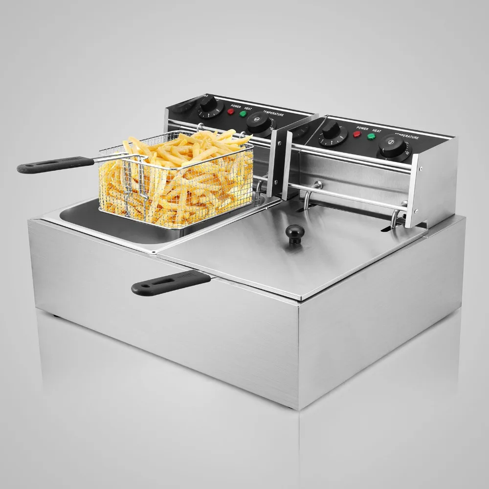 

220v 5000W 20L Electric Commercial Deep Fryer Twin Basket Steel Benchtop