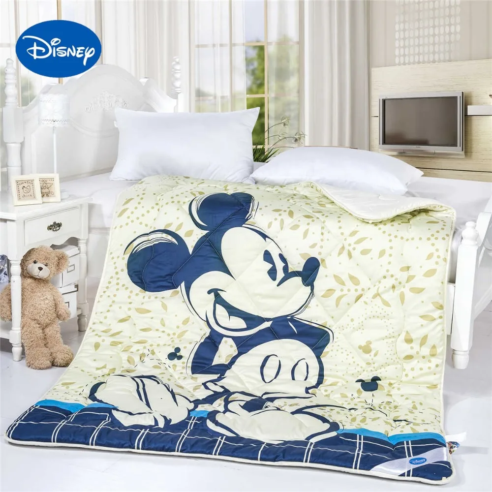 

Mickey Mouse Comforters Disney Character Reactive Printing Cotton Covers Quilts Boys Bedroom Decor Single Twin Queen Blue Beige
