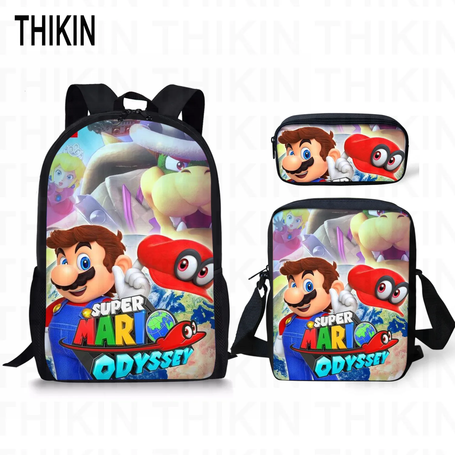 as picture THIKIN Super Mario's Hat PrintCustom школьные сумки для мальчиков-подростков Модные 3 шт./компл. сумки на плечо для девочек детские сумки Mochila - Цвет: as picture
