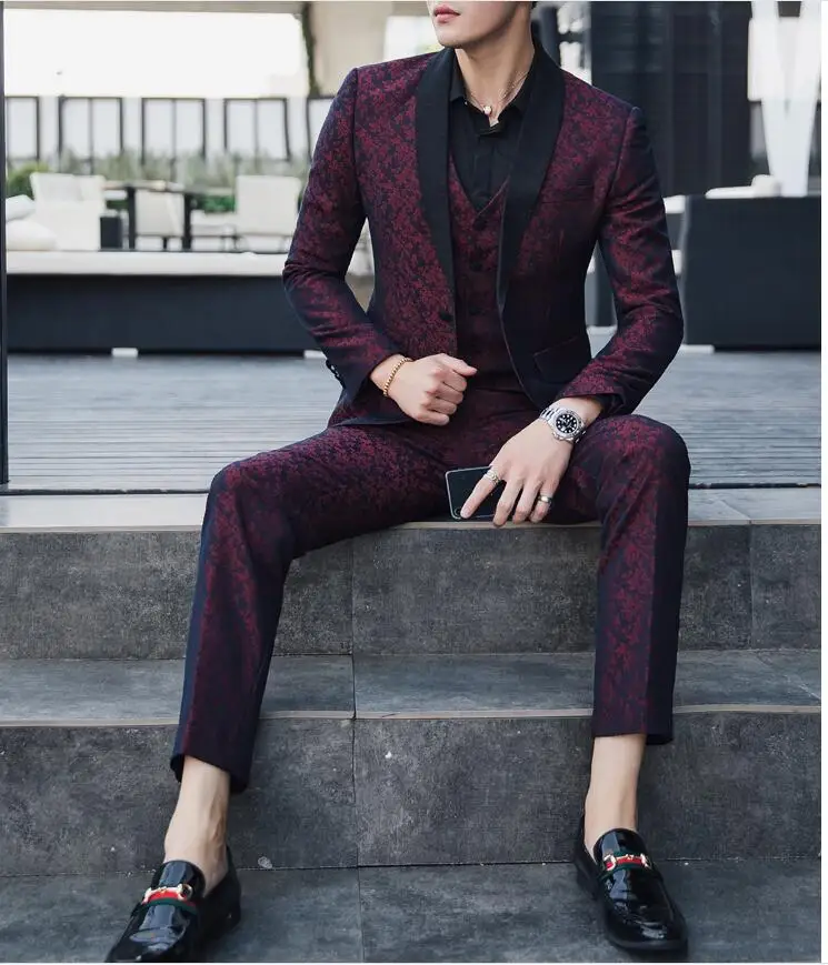 Новинка 2019, Мужская одежда, мужской деловой повседневный костюм с принтом, корейский стиль, тонкий костюм, костюм, платье