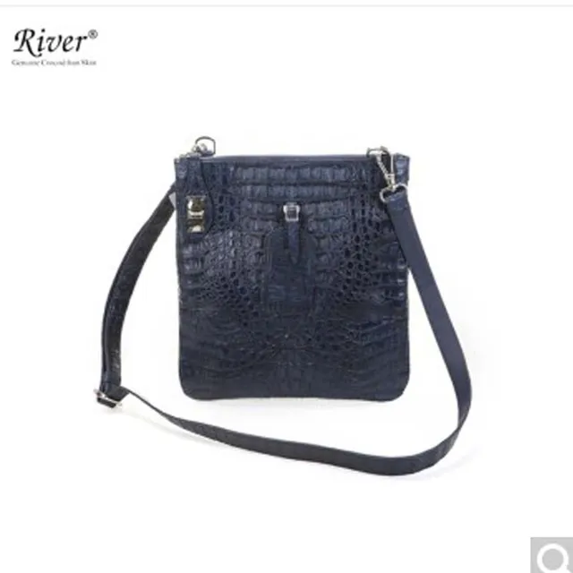 River Thailand Native Crocodile Leather Man Handbag Thai Caiman Back River Thailand Native Crocodile Leather Man Handbag Thai Caiman Back Skin Head Whole Navy