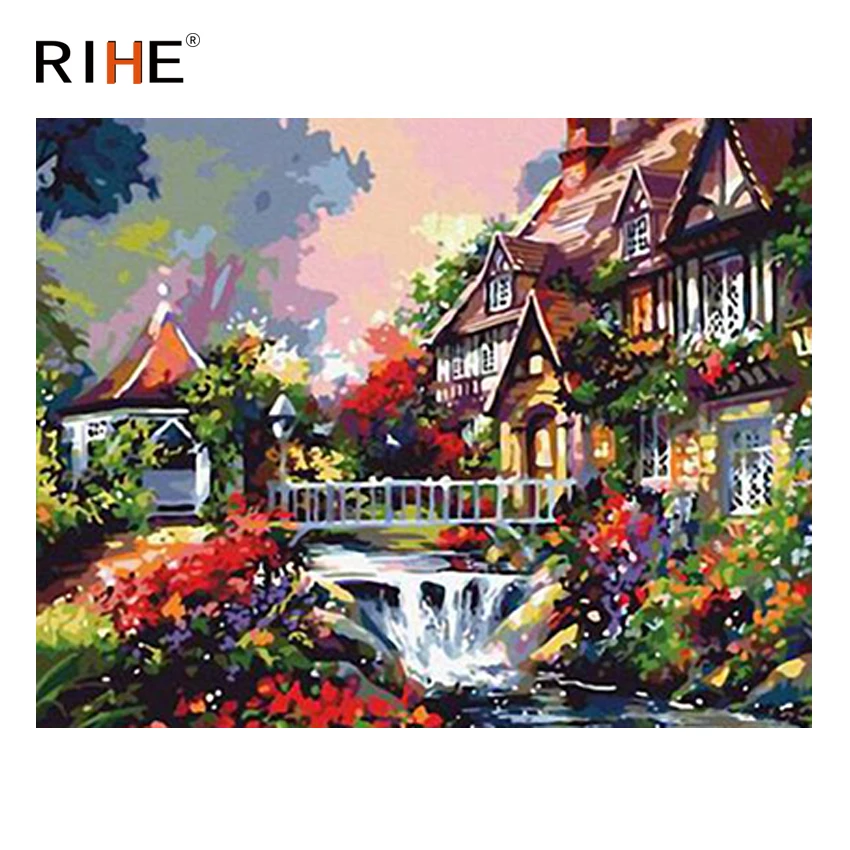 RIHE River House Diy Painting By Numbers Abstract Garden