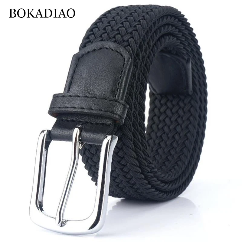 

BOKADIAO men&women elastic belt Pin buckle Weave Stretch Canvas belt Nylon luxury jeans belts for men waistband Black strap male