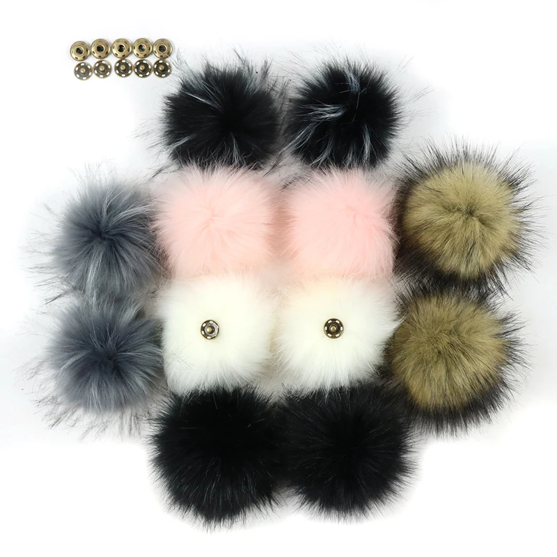

DIY Fluffy False Pom Pom Ball 8cm Artificial Pompom Fur with Press Button for Hat Key Chains Accessories Decorated Ball