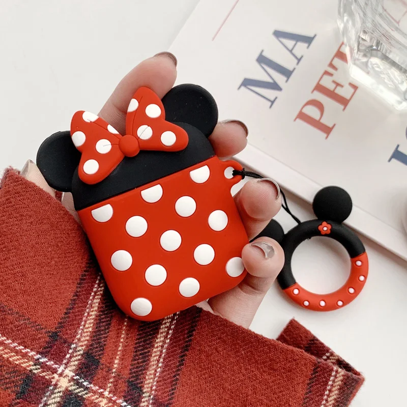 لطيف ميني ميكي الهاتف المحمول سلسلة ، ل airpods سماعة لينة السيليكون حقيبة العالمي الهاتف عقف حزام ، عاشق المعصم الفرقة