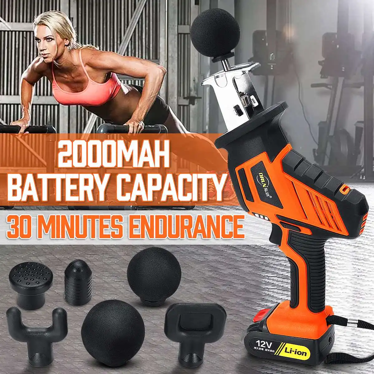 

3000r/min 6 Heads Muscle Massage Gunn Cordless Percussive Vibration Therapy Tissue Massager Sport Therapy Massager 2000mAh