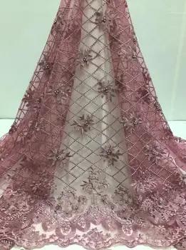

5 yards new mesh beaded embroidery Nigeria lace high quality French tulle 0506-6 African lace fabric party dress fabric