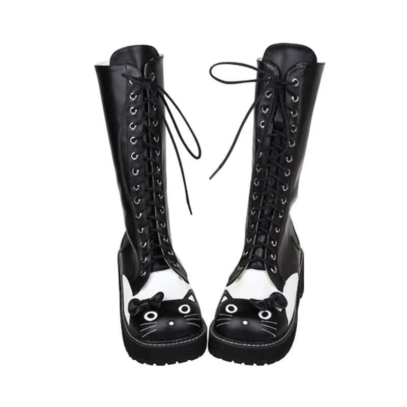 Angelic imprint New Arrival PU Leather Lolita boots Punk style Platform Knee High Boots Lolita Shoes Size 35-46 8499