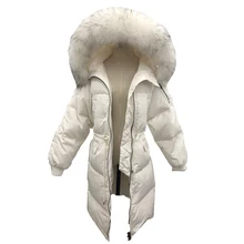 Большой размер пуховики женские зимние теплые настоящий большой енот меховые пальто с капюшоном пальто женские натуральный кроличий мех пуховик