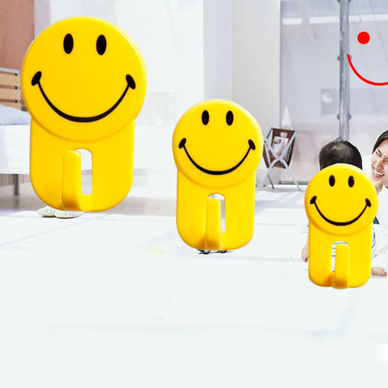 6Pcs Smiling face Style Sticky Hooks Wall-Mounted Suction Cup Key Clothes Organizer Holder Decorate Wall Door Strong Rack Hooks