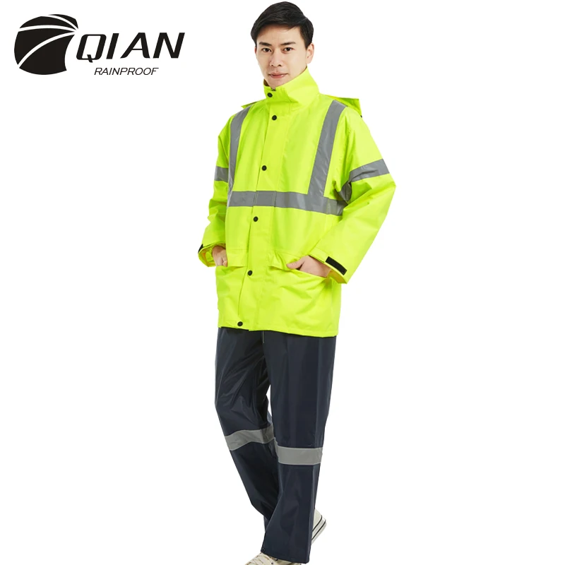 QIAN Motorcycle Rain Thick Police Gear Coat Man Women Yellow Impermeable Adult Wear Waterproof Suit For Fishing |