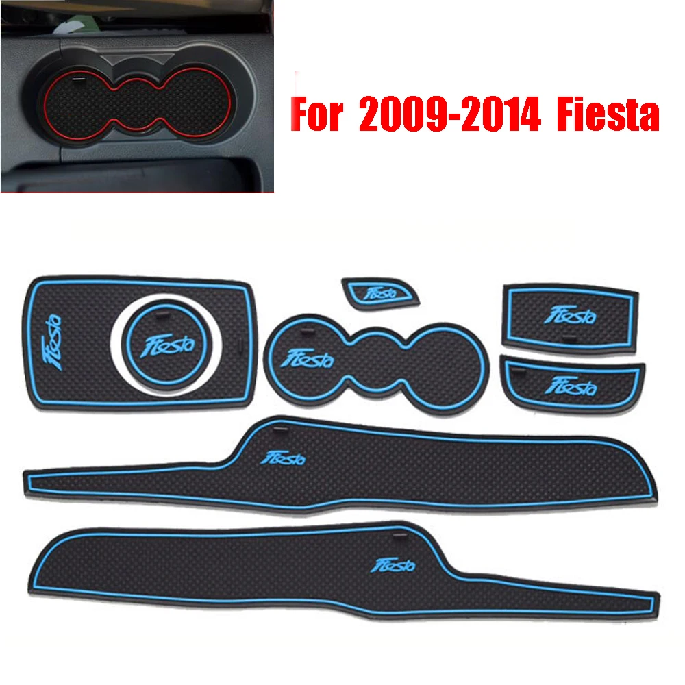 

For 2009-2014 Fiesta Rubber Auto Luminous Gate Slot Door Pad Anti-Slip Cup Holder Mat Cushion Car Interior Accessories