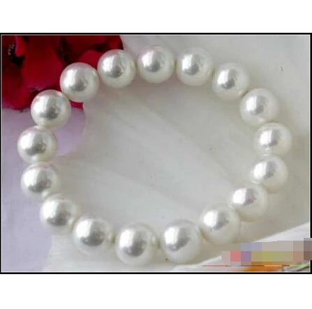 

8" 12MM WHITE ROUND SHELL PEARL BRACELET @^Noble style Natural Fine jewe FREE SHIPPING
