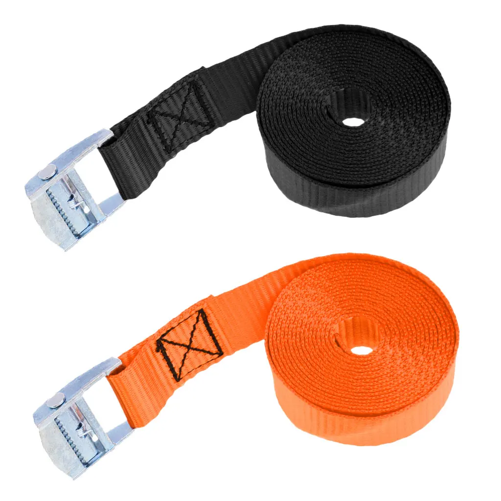 2Pcs Heavy Duty Metal Cam Buckle Tie Down Straps Roof Racks Trailers 25mm x 2.5m Cargo Luggage Load Lashing Belt Strapping