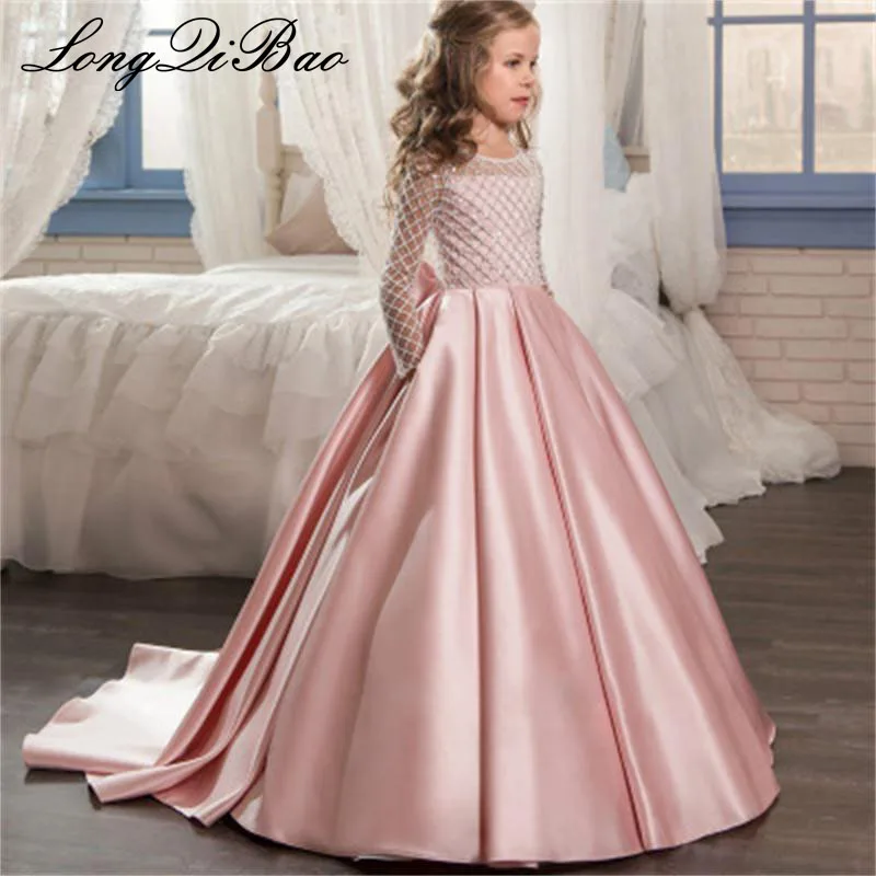 

Lace Flower Girl Dresses for Weddings 2017 Pink Kids Evening Dress Holy Communion Dresses For Girls Pageant Gowns