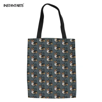 

INSTANTARTS Women Shopping Bags Eco Friendly Recycling Folding Top-handle Bag Multi Function Canvas Storage Handbags for Female