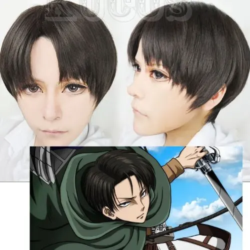 Парик для косплея Levi Ackerman из атаки на Титанов Короткие термостойкие Смешанные