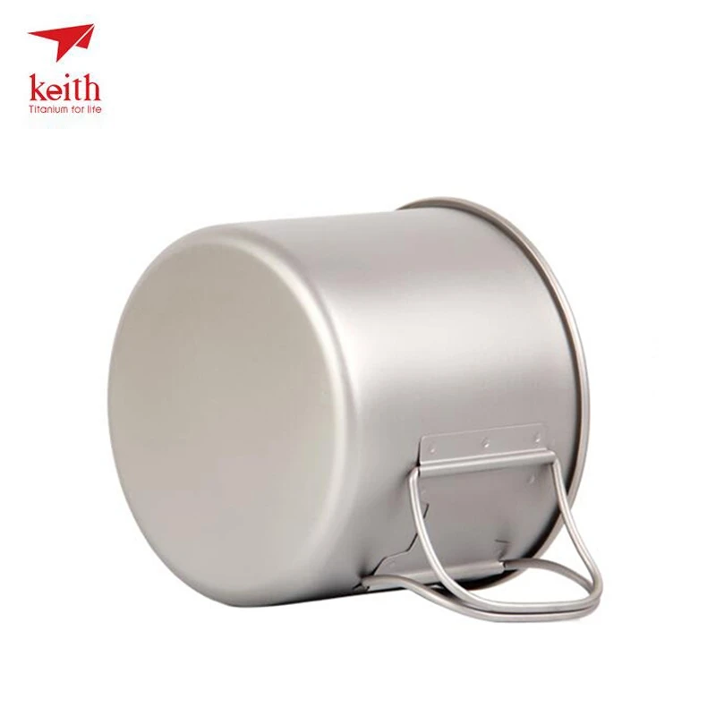 Keith 900 ml taza de titanio taza de agua portátil al aire libre Camping senderismo viajes vajilla titanio con tapa plegable mango Ti3209