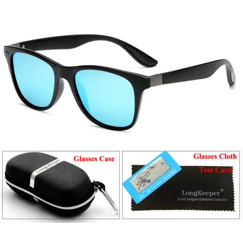 black blue Модные брендовые дизайнерские поляризованные солнцезащитные очки мужские и женские Квадратные Зеркальные Солнцезащитные очки мужские очки для вождения UV400 Gafas с подарочным чехлом - Цвет линз: black blue