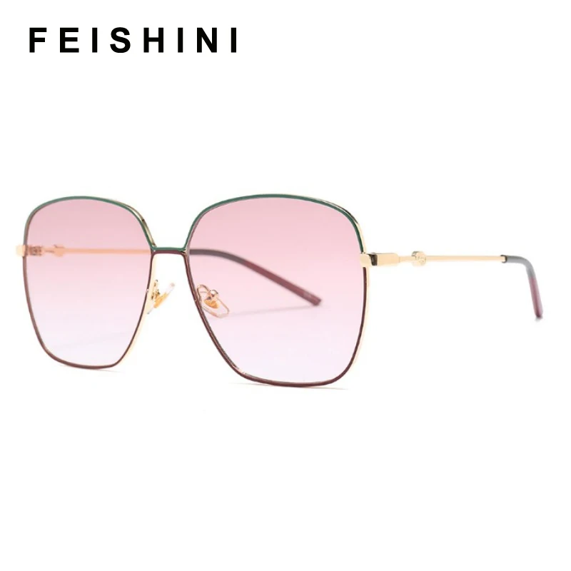 FEISHINI Celebrity Protable Quality Sunglasses Women Oversized Square Glasses Brand Design Luxury Sunglass Top Gradient Vintage