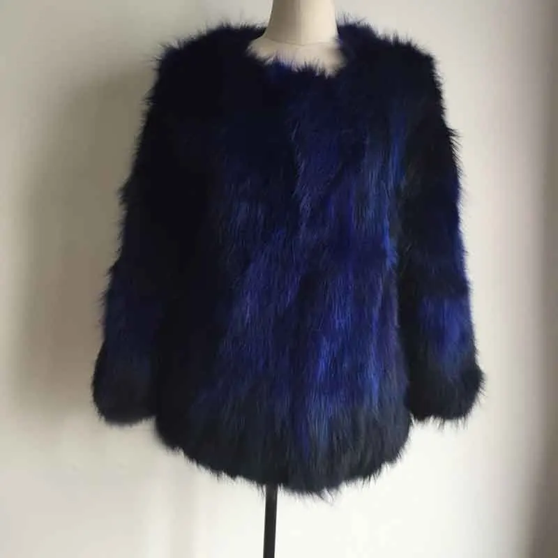 Модное роскошное пальто с лисьим мехом на заказ куртка с натуральным мехом енота пальто с натуральным лисьим мехом большой размер Специальный дизайн TAH692 - Цвет: Navy