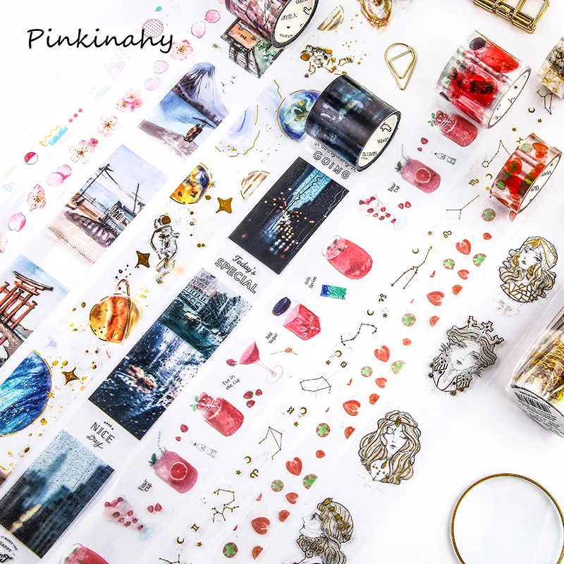 

Cute Strawberry Transparent Gold Foil washi tape DIY decoration scrapbooking planner masking tape adhesive tape label sticker