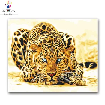 

DIY painting by numbers animals leopard,Wolf,lion,tiger pictures coloring paints by numbers with paint colors on canvas framed