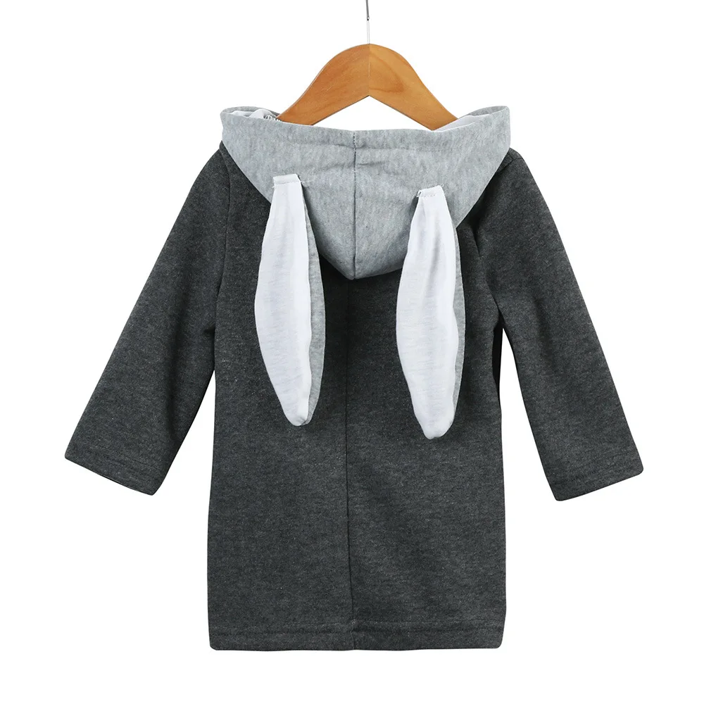 Серое пальто для маленьких девочек милые Осенние Топы с капюшоном и заячьими ушками, детская теплая куртка, верхняя одежда и пальто одежда для малышей пальто для мальчиков Одежда для детей