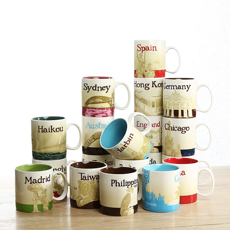 

16oz Creative Hot Sale City Mug Country Collection Commemorative Coffee Cup Lovely Ceramic Spain London France Macau City Cups