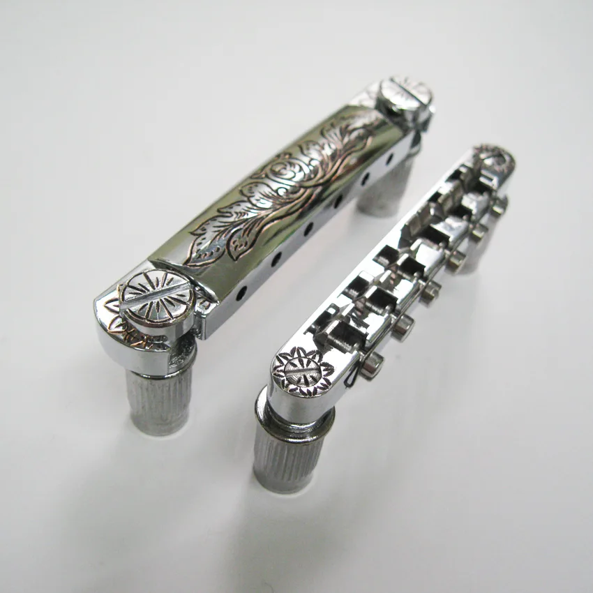 

Free shipping Hand engraved pattern 1 Set Tune-O-Matic Electric Guitar Bridge silver colour B-S1