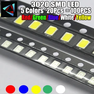 100 Stücke 3020 5Colorsx2 0 stücke Rot/Grün/Blau/Weiß/Gelb SMD LED kit